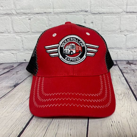 Snap-On Trucker Hat Mesh Cap Strap Back Red Black Rock N' Roll Cab Express Logo - Picture 5 of 9